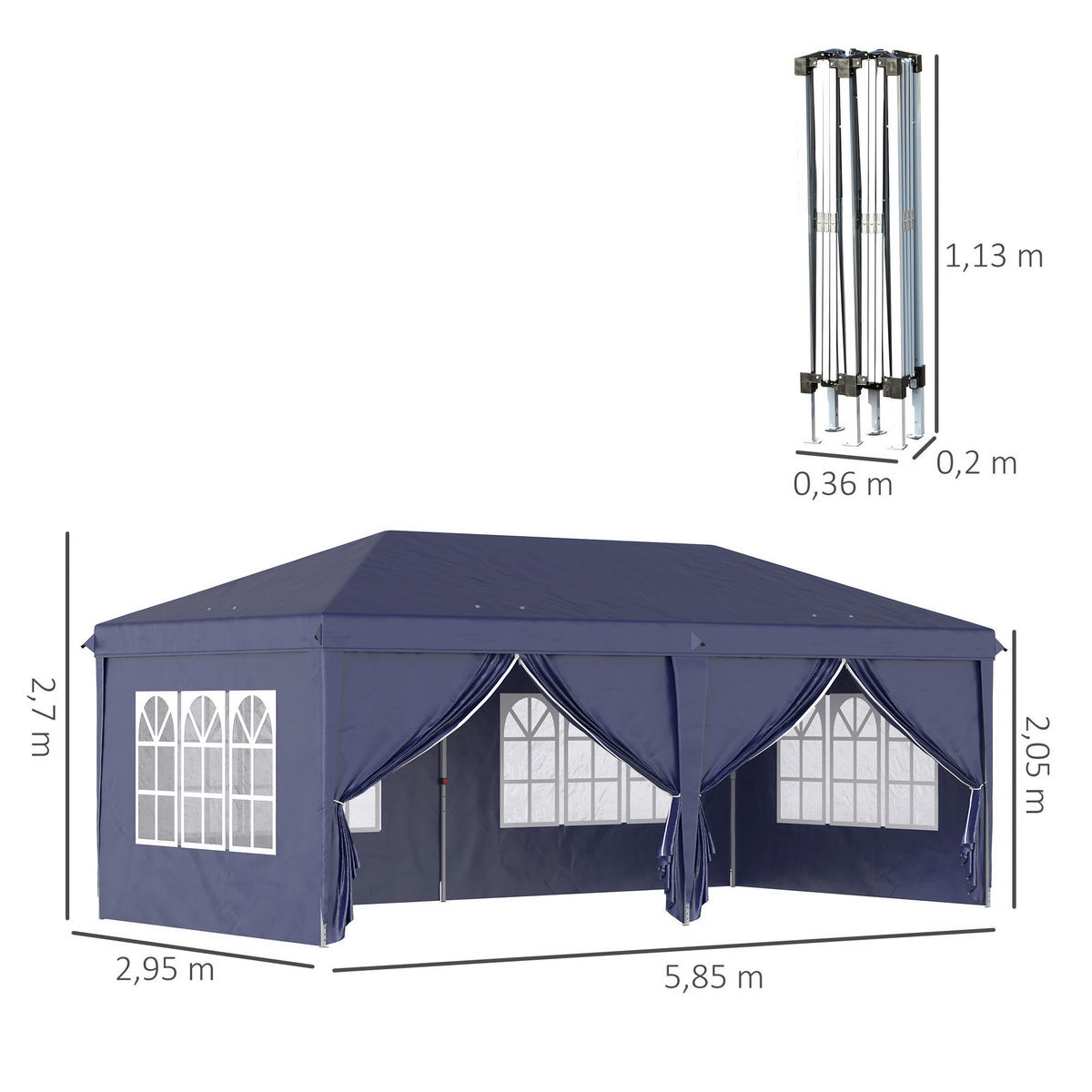 Outsunny Pavillon blau Stahl B/H/L: ca. 295x270x585 cm Pavillon - blau (585,00/295,00/270,00cm) - Outsunny