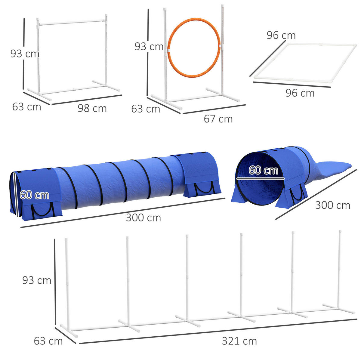 PawHut Hunde-Agility-Set blau Polyester-Mischgewebe B/H/L: ca. 63x93x321 cm Hunde-Agility-Set - blau (321,00/63,00/93,00cm) - PawHut