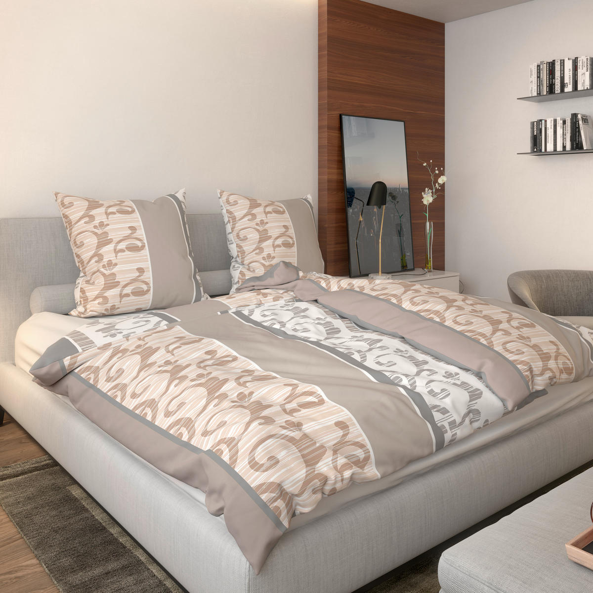 Baumwoll Bettwäsche Renforce Bettwäsche_Renforce Ranke - beige (135,00/200,00cm)