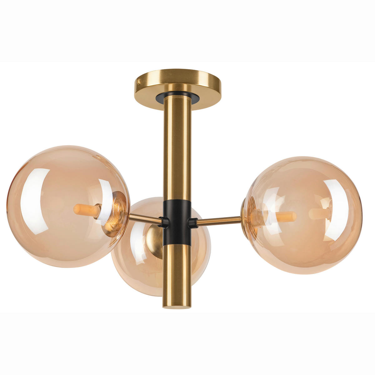 Lamkur Pendelleuchte ROLLO 49304 gold schwarz Stahl Glas H/L: ca. 32x36 cm E27 3 Brennstellen Rollo - gold/schwarz (36,00cm) - Lamkur