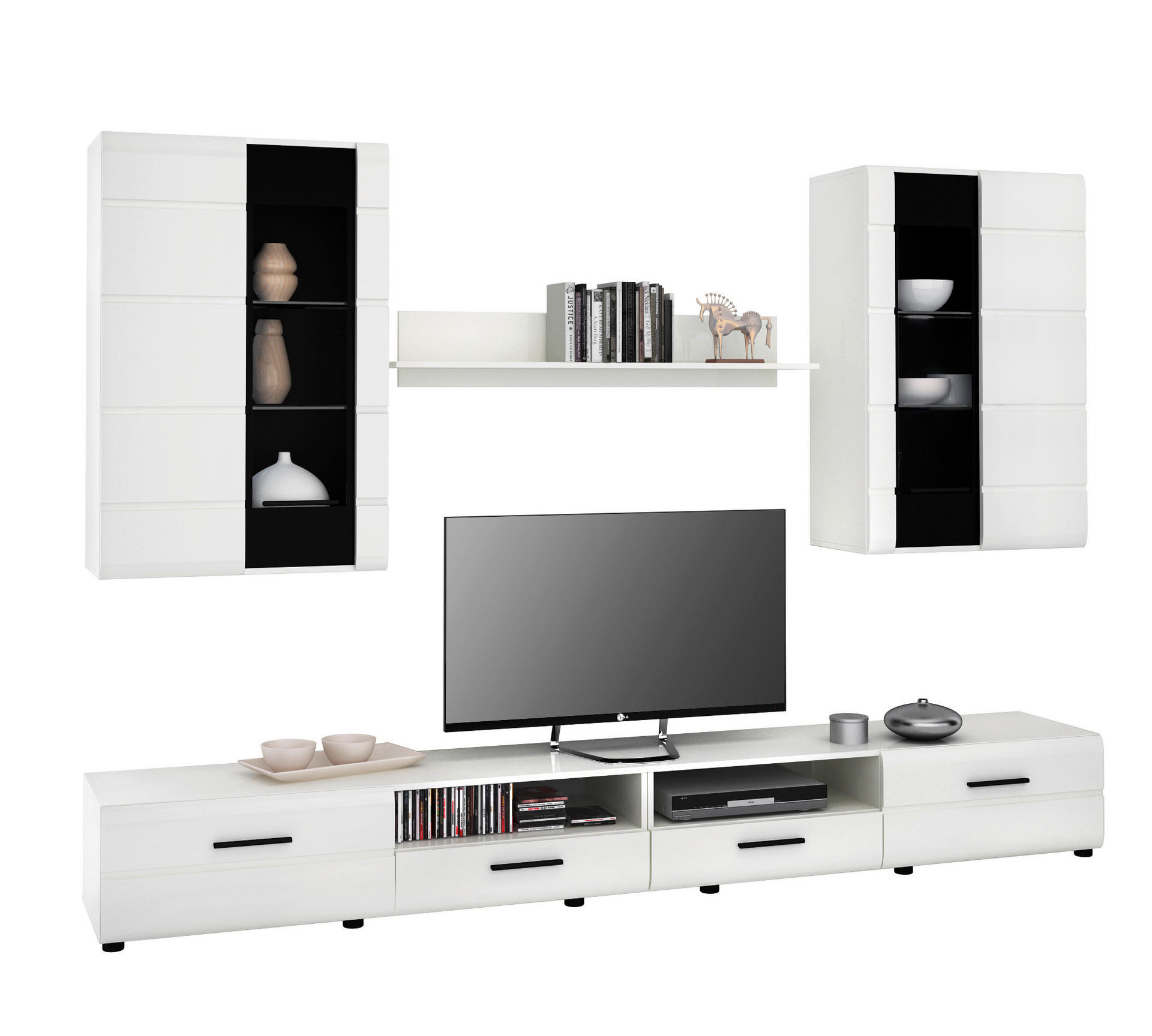 Wohnwand Kiel weiß weiß Hochglanz B/H/T: ca. 270x190x42 cm Kiel - weiß (270,00/190,00/42,00cm)