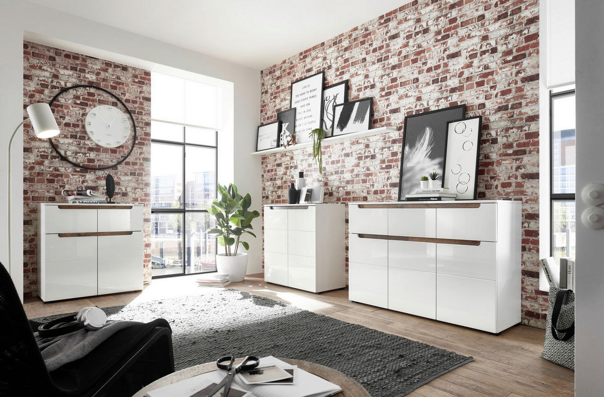 Kommode Turin weiß weiß Hochglanz Old Wood Nachbildung B/H/T: ca. 80x83x40 cm Turin - weiß (80,00/83,00/40,00cm)