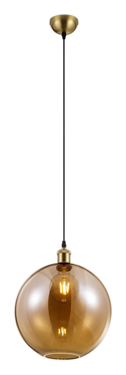 Reality Pendelleuchte R30771004 altmessing amber Metall Glas H/D: ca. 150x30 cm E27 1 Brennstellen Dino - altmessing/amber (30,00/150,00cm) - Reality