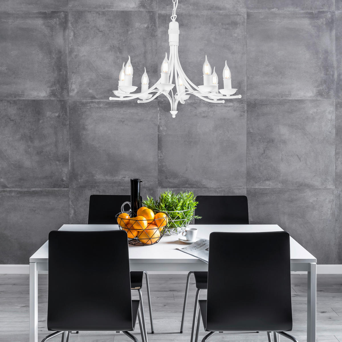 Lamkur Pendelleuchte LUCY 44187 weiß Stahl H/L: ca. 100x58 cm E14 8 Brennstellen Lucy - weiß (58,00cm) - Lamkur