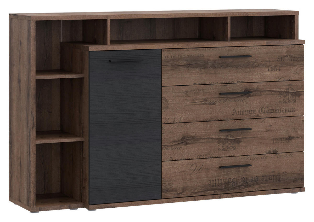 Sideboard  schlamm schwarz Eiche Nachbildung B/H/T: ca. 153,1x98,5x41,3 cm Jacky_Sideboard - Eiche/schlamm (153,10/98,50/41,30cm)