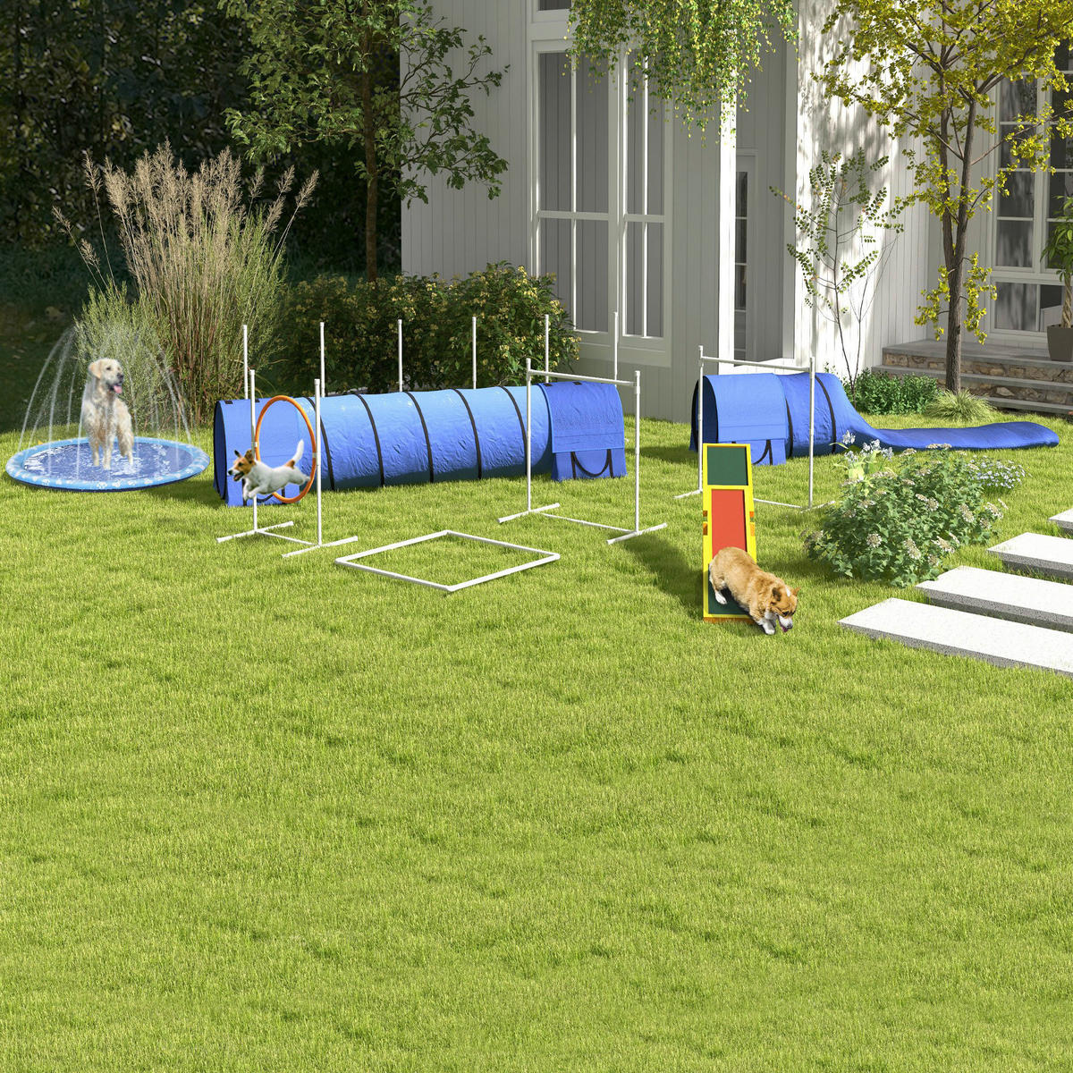 PawHut Hunde-Agility-Set blau Polyester-Mischgewebe B/H/L: ca. 63x93x321 cm Hunde-Agility-Set - blau (321,00/63,00/93,00cm) - PawHut