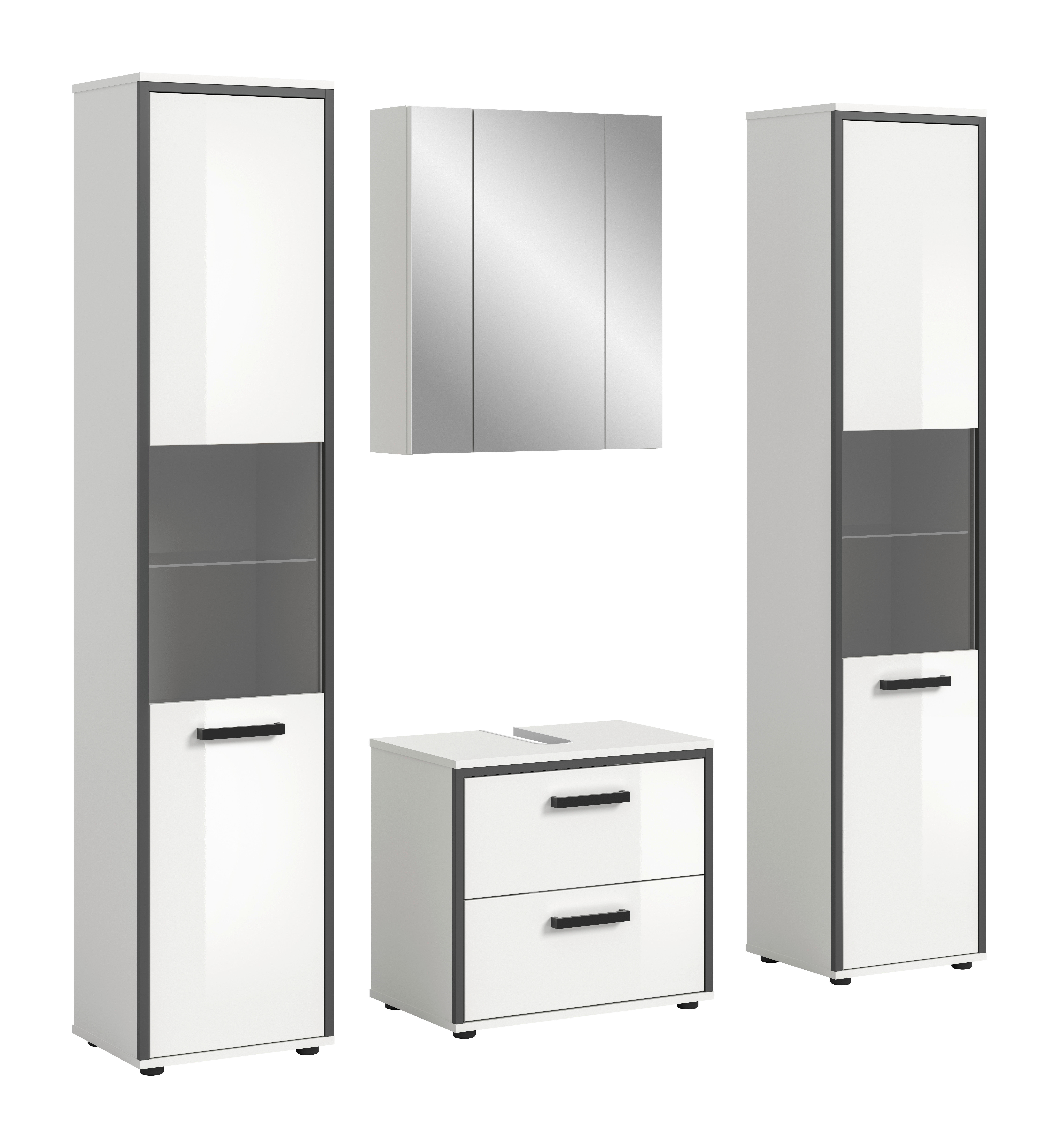 Badblock KOJAK weiß Hochglanz anthrazit grau B/H/T: ca. 171x188x37 cm KOJAK - weiß/anthrazit (171,00/188,00/37,00cm) - xonox.home