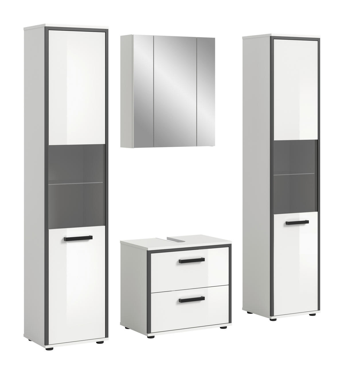 Badblock KOJAK weiß Hochglanz anthrazit grau B/H/T: ca. 171x188x37 cm KOJAK - weiß/anthrazit (171,00/188,00/37,00cm) - xonox.home