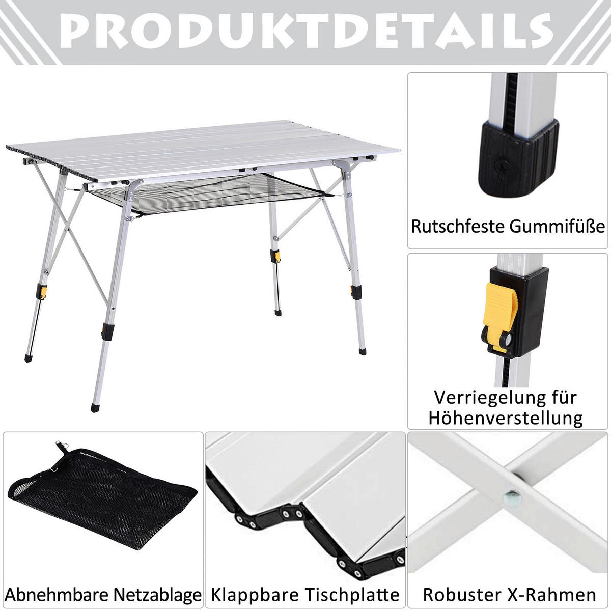 Outsunny Picknicktisch silber Aluminium B/H/L: ca. 70x73x120 cm Picknicktisch - silber (120,00/70,00/73,00cm) - Outsunny