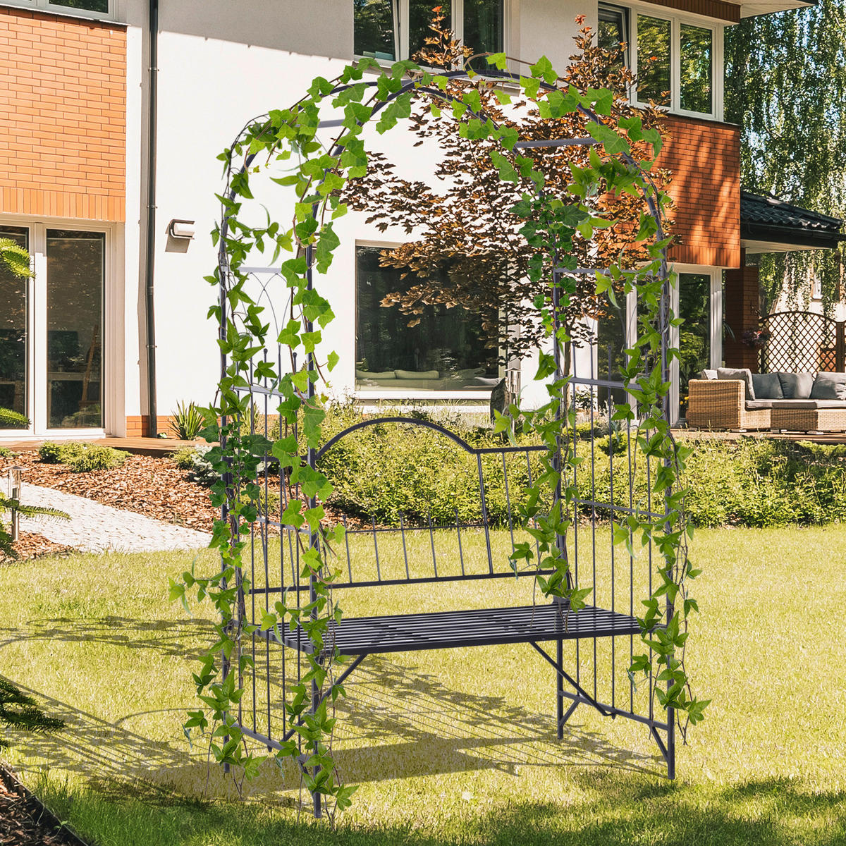 Outsunny Bank schwarz Metall B/H/T: ca. 115x203x59 cm Bank - schwarz (115,00/203,00/59,00cm) - Outsunny
