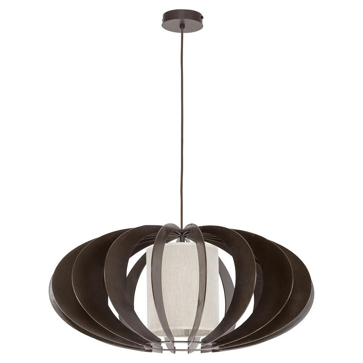SPOT Light Pendelleuchte 1030151 dunkelbraun weiß Holz Stoff D: ca. 60 cm E27 1 Brennstellen Keiko - dunkelbraun/weiß (60,00cm) - SPOT Light