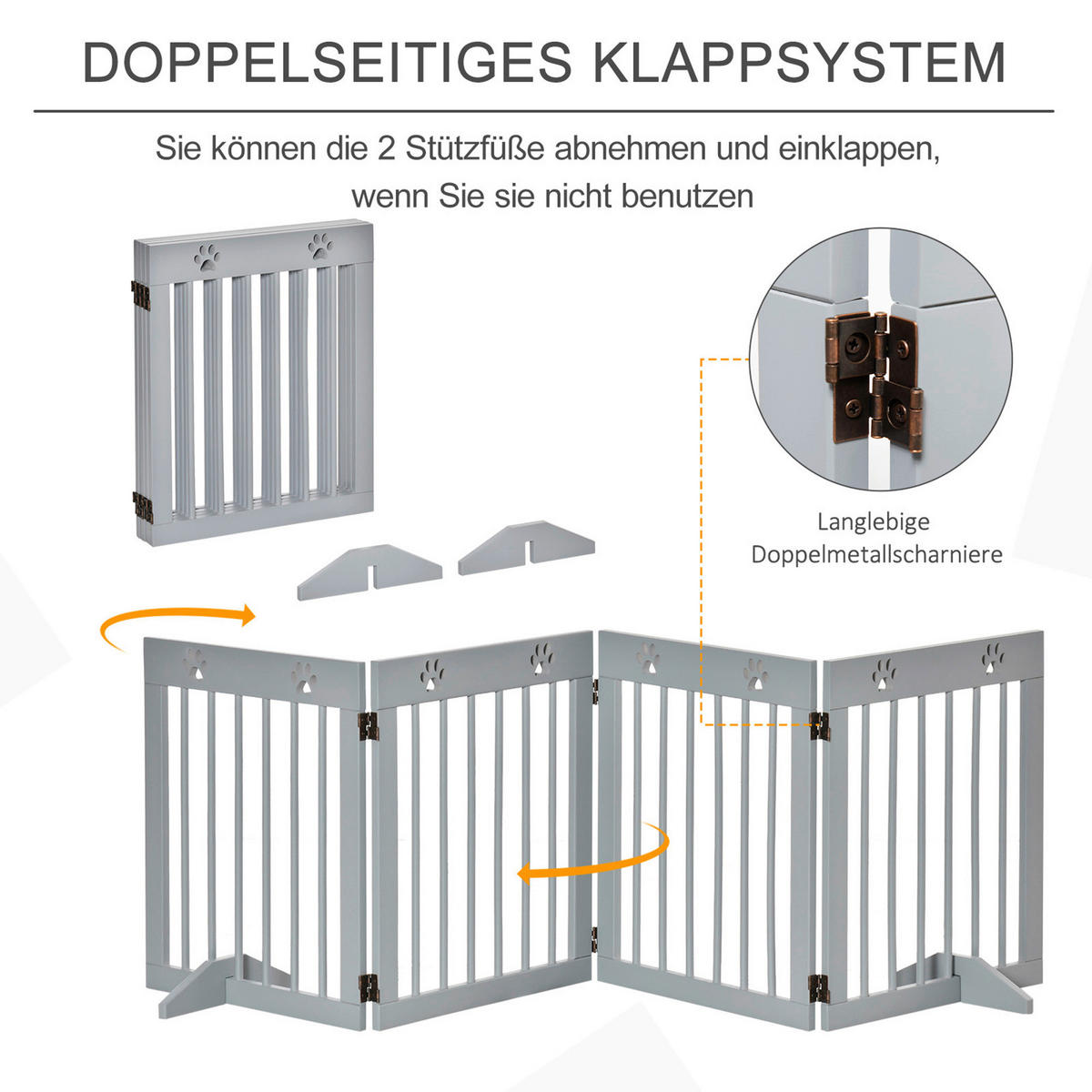 PawHut Hunde-Absperrgitter grau Kiefer B/H/L: ca. 30x61x204 cm Hunde-Absperrgitter - grau (204,00/30,00/61,00cm) - PawHut