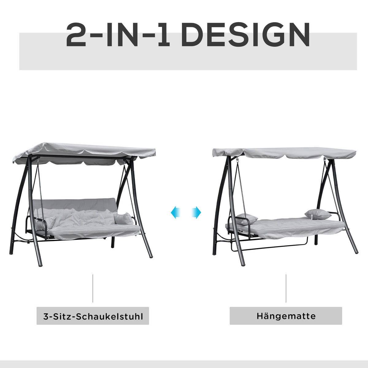 Outsunny Hollywoodschaukel grau Metall B/H/L: ca. 114x170x209 cm Hollywoodschaukel - grau (209,00/114,00/170,00cm) - Outsunny