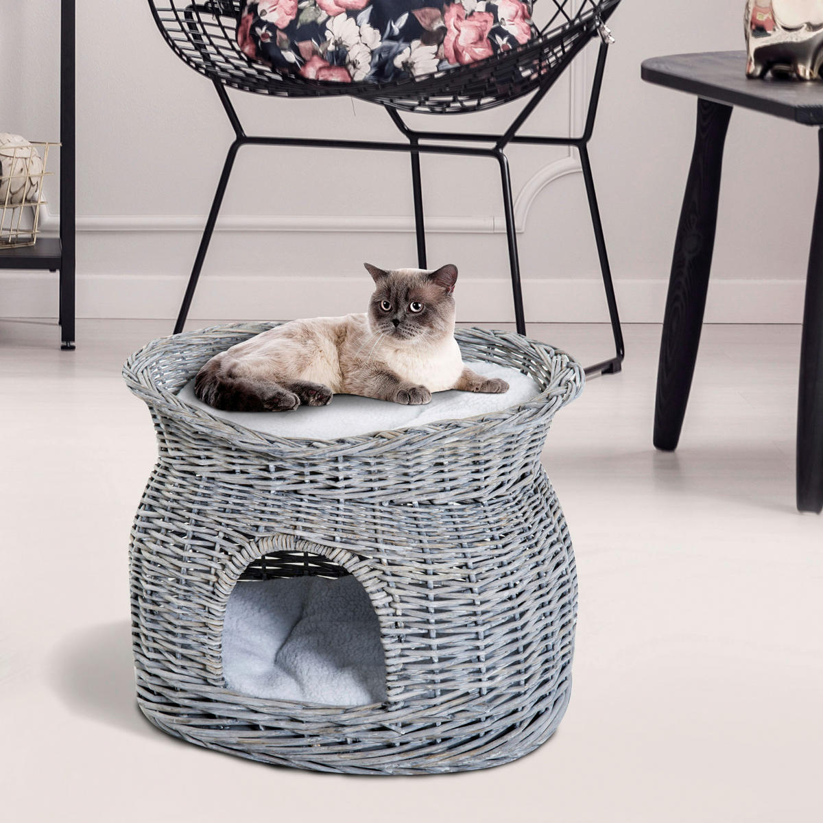 PawHut Katzenkorb grau Weide B/H/L: ca. 37x40x56 cm Katzenkorb - grau (56,00/37,00/40,00cm) - PawHut