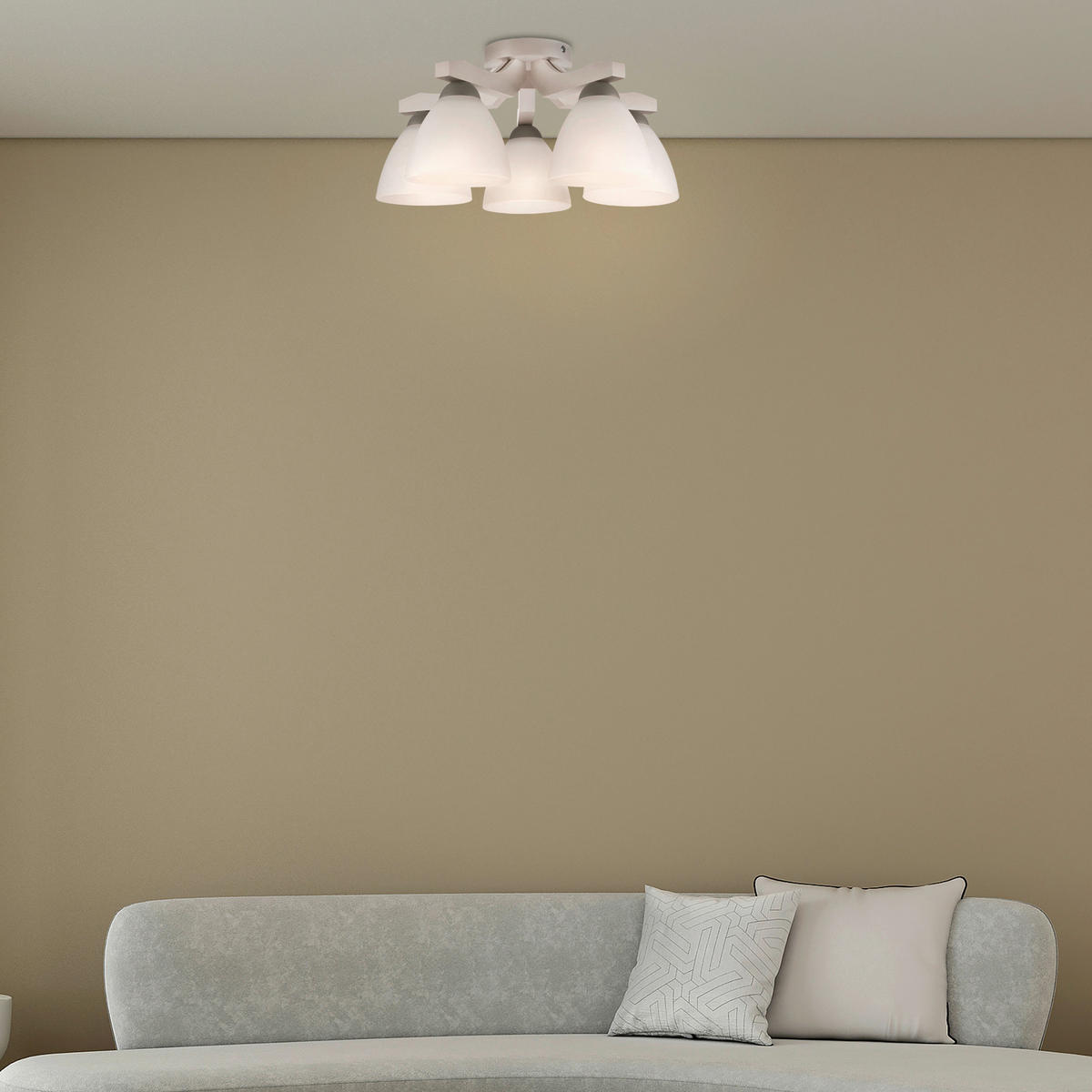 Lamkur Deckenleuchte buche weiß Stahl Glas Holz B/H/L: ca. 37x23x37 cm 5 Brennstellen Adriano - weiß/buche (37,00/37,00/23,00cm) - Lamkur