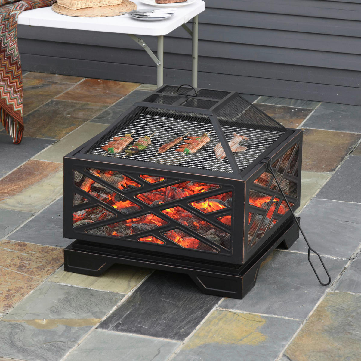 Outsunny Feuerschale schwarz Eisen B/H/L: ca. 66x66x66 cm Feuerschale - schwarz (66,00/66,00/66,00cm) - Outsunny