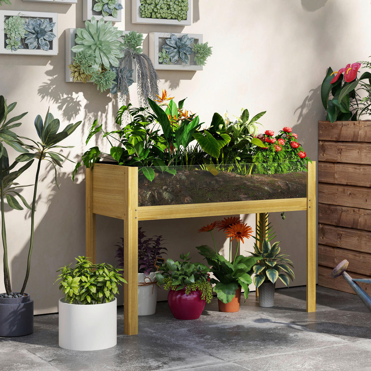 Outsunny Hochbeet natur Holz B/H/L: ca. 50x80x110 cm Hochbeet - natur (110,00/50,00/80,00cm) - Outsunny