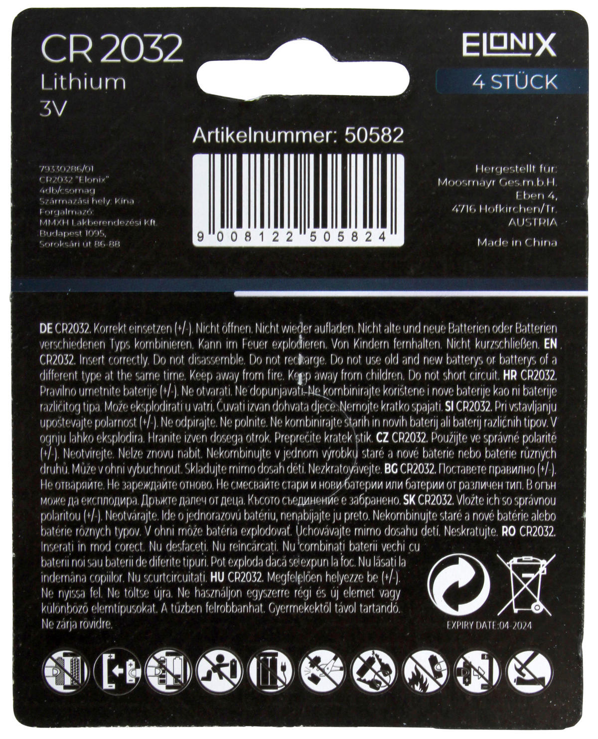 Elonix Batterie 50582 Batterie_CR2032_4er_Elonix - silber (2,00cm) - Elonix