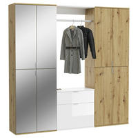 Garderobe PROJEKT Eiche Artisan Nachbildung weiß Hochglanz Spiegel B/H/T: ca. 183x193x34 cm PROJEKT - Eiche/weiß (183,00/193,00/34,00cm) - xonox.home