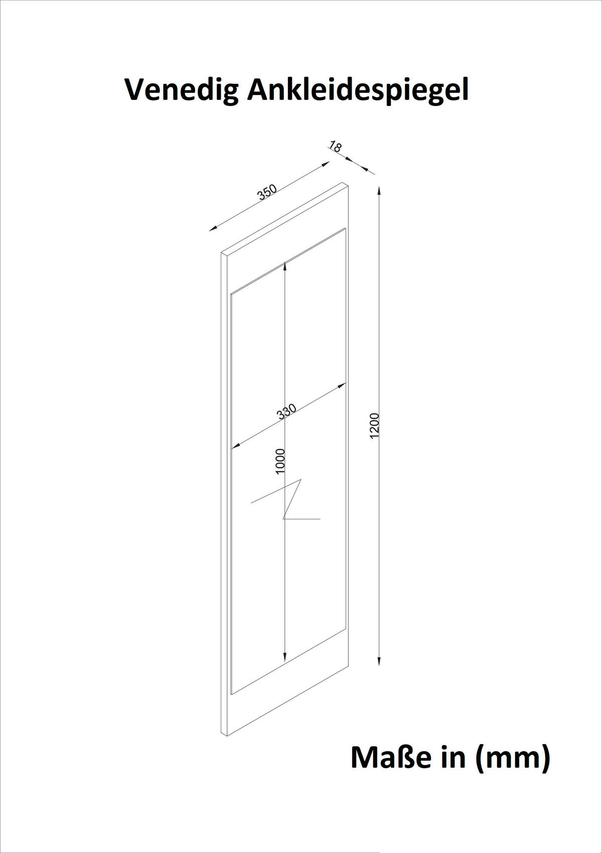 moebel17 Wandspiegel Venedig weiß B/H/T: ca. 35x120x2 cm Venedig - weiß (35,00/120,00/2,00cm) - moebel17