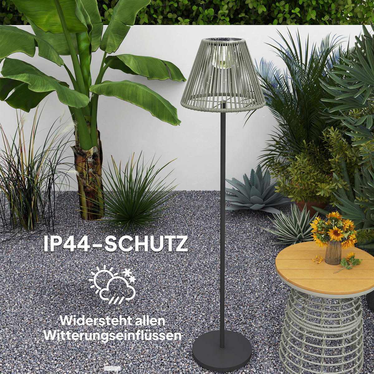 Solarleuchte grau Polyethylen Stahl B/H/L: ca. 33x135x33 cm Rattan Solarleuchte - grau (33,00/33,00/135,00cm) - Outsunny