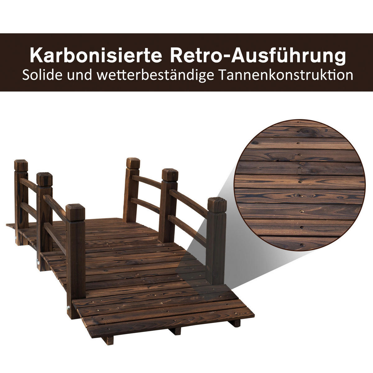 Outsunny Holzbrücke mit Geländer dunkelbraun B/H/L: ca. 67x48x153 cm ca. 181 kg Holzbrücke 844-132 - dunkelbraun (153,00/67,00/48,00cm) - Outsunny