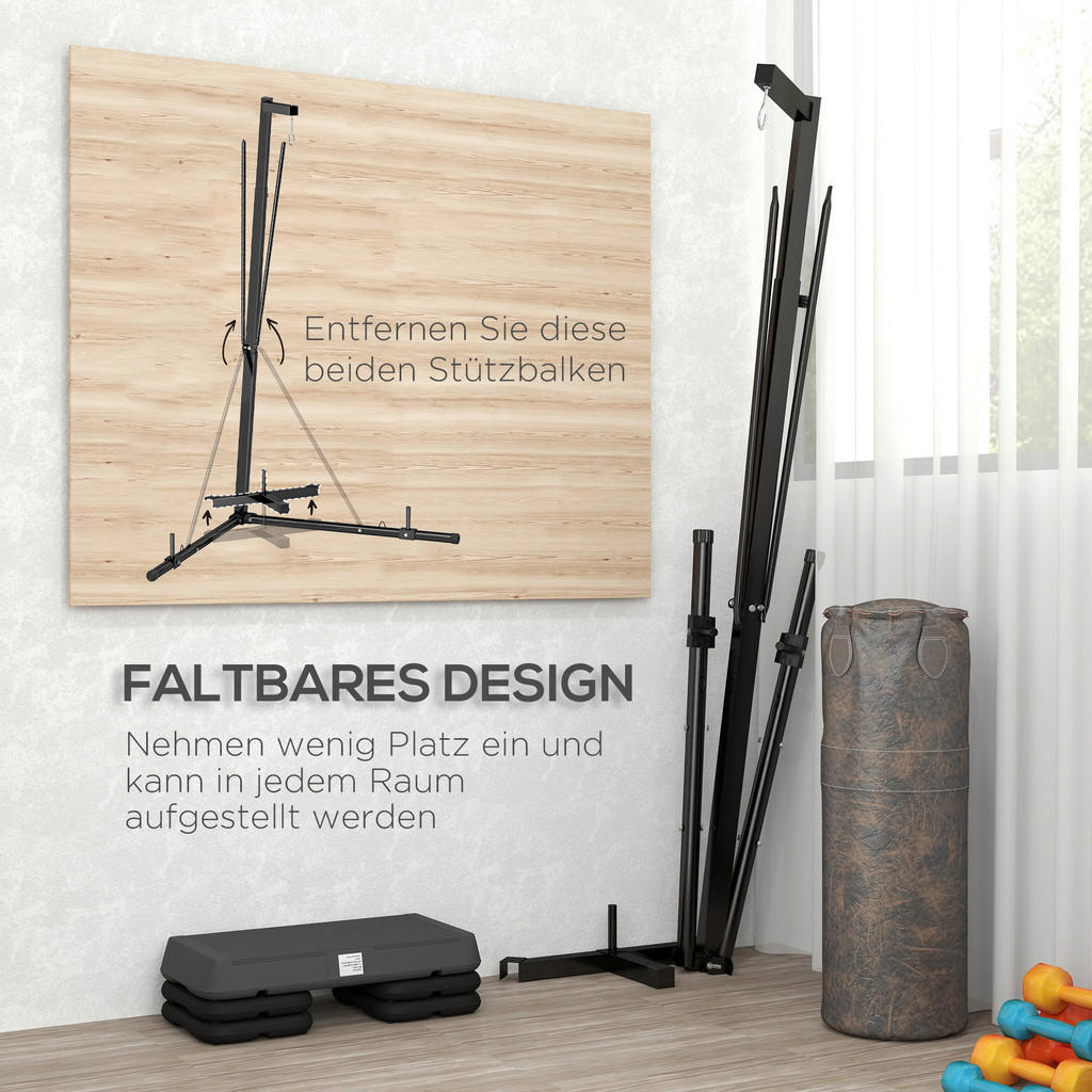 Thumbnail - SPORTNOW Boxsackständer schwarz Stahl B/H/L: ca. 90x225x170 cm