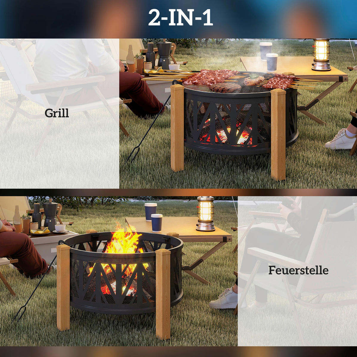 Outsunny Feuerschale Feuerschale - braun/schwarz (75,00/75,00/58,00cm) - Outsunny