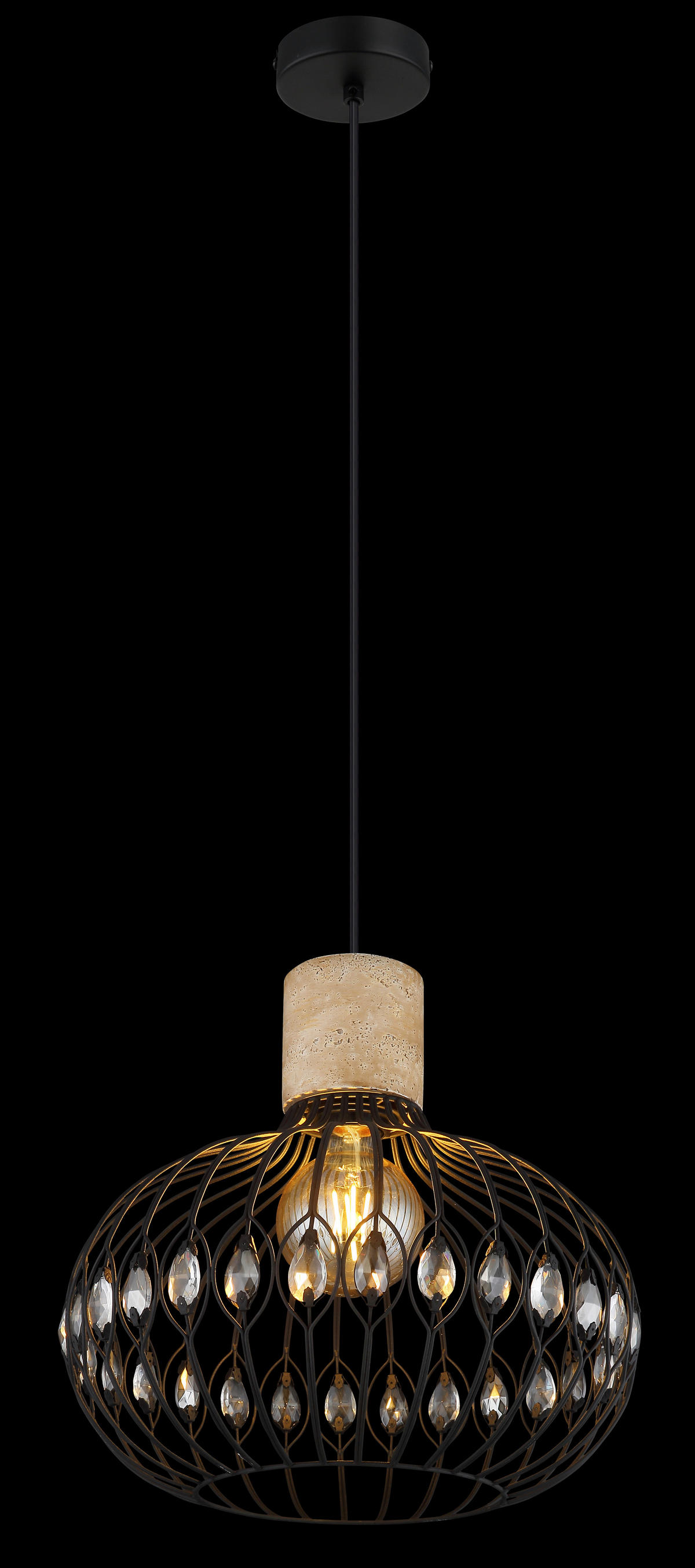 GLOBO Hängeleuchte mattschwarz grau Rauch Glas Metall H/D: ca. 150x38 cm E27 1 Brennstellen DORTHY - mattschwarz/Rauch (38,00/150,00cm) - GLOBO