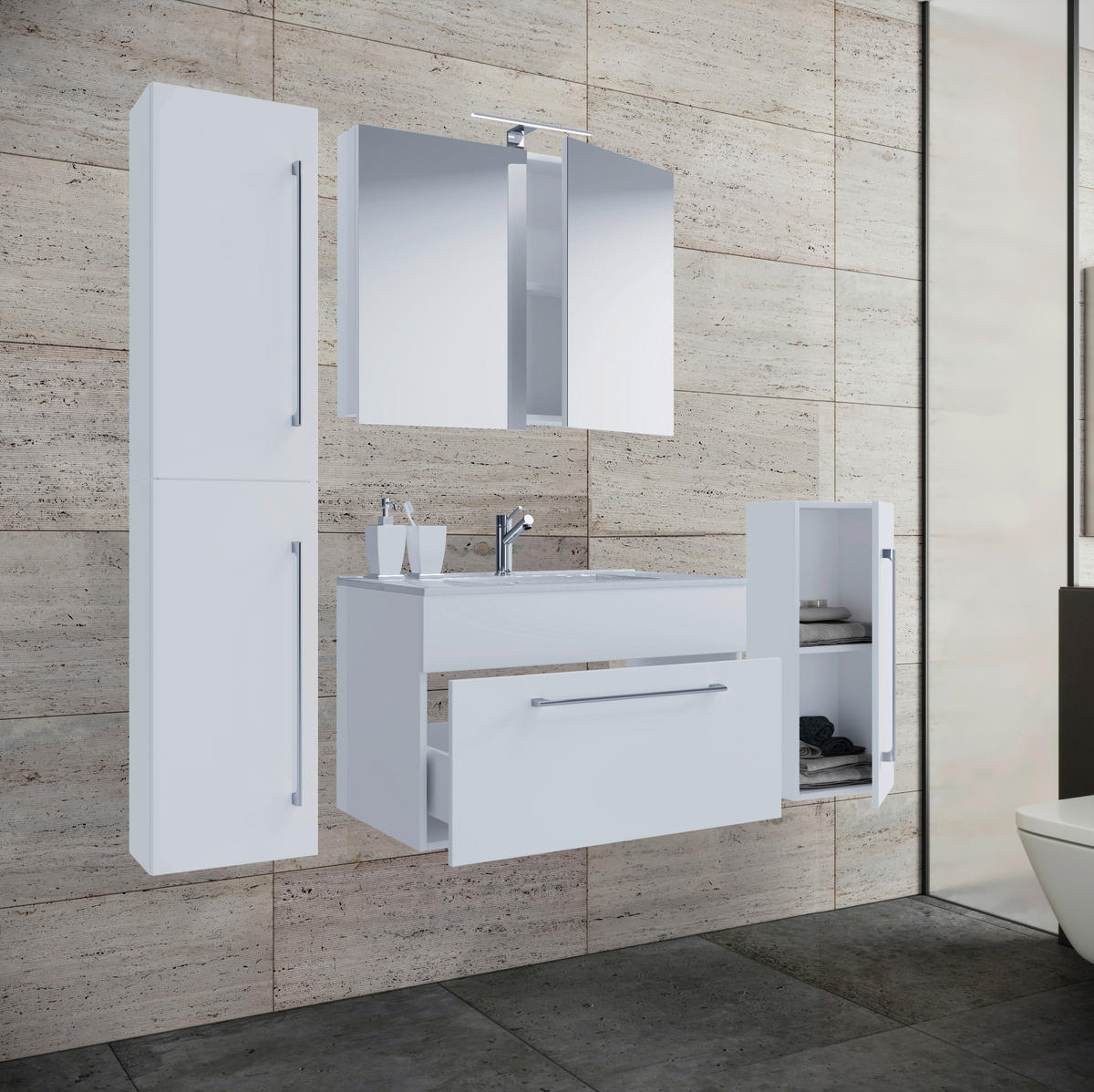 Waschplatz 5tlg-Badinos weiß B/H/T: ca. 80x50x46 cm 5tlg-Badinos - weiß (80,00/50,00/46,00cm) - VCM Möbel