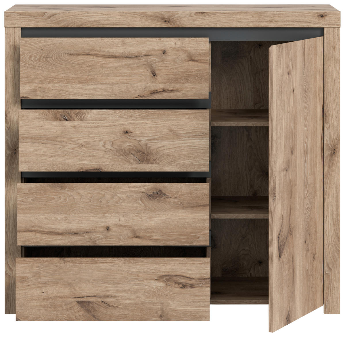 Kommode Woody Nox Oak Nachbildung anthrazit B/H/T: ca. 116x105x37 cm Woody - anthrazit (116,00/105,00/37,00cm)