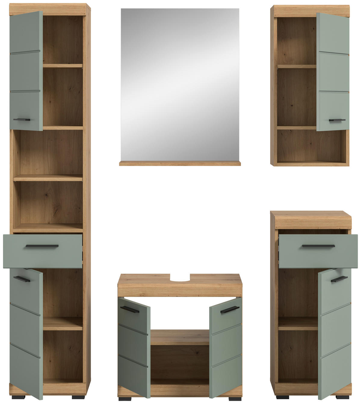 Badezimmer-Set Scout Eiche Artisan Nachbildung salbei Nachbildung B/H/T: ca. 164x191x34 cm Scout - Eiche/salbei (164,00/191,00/34,00cm) - xonox.home