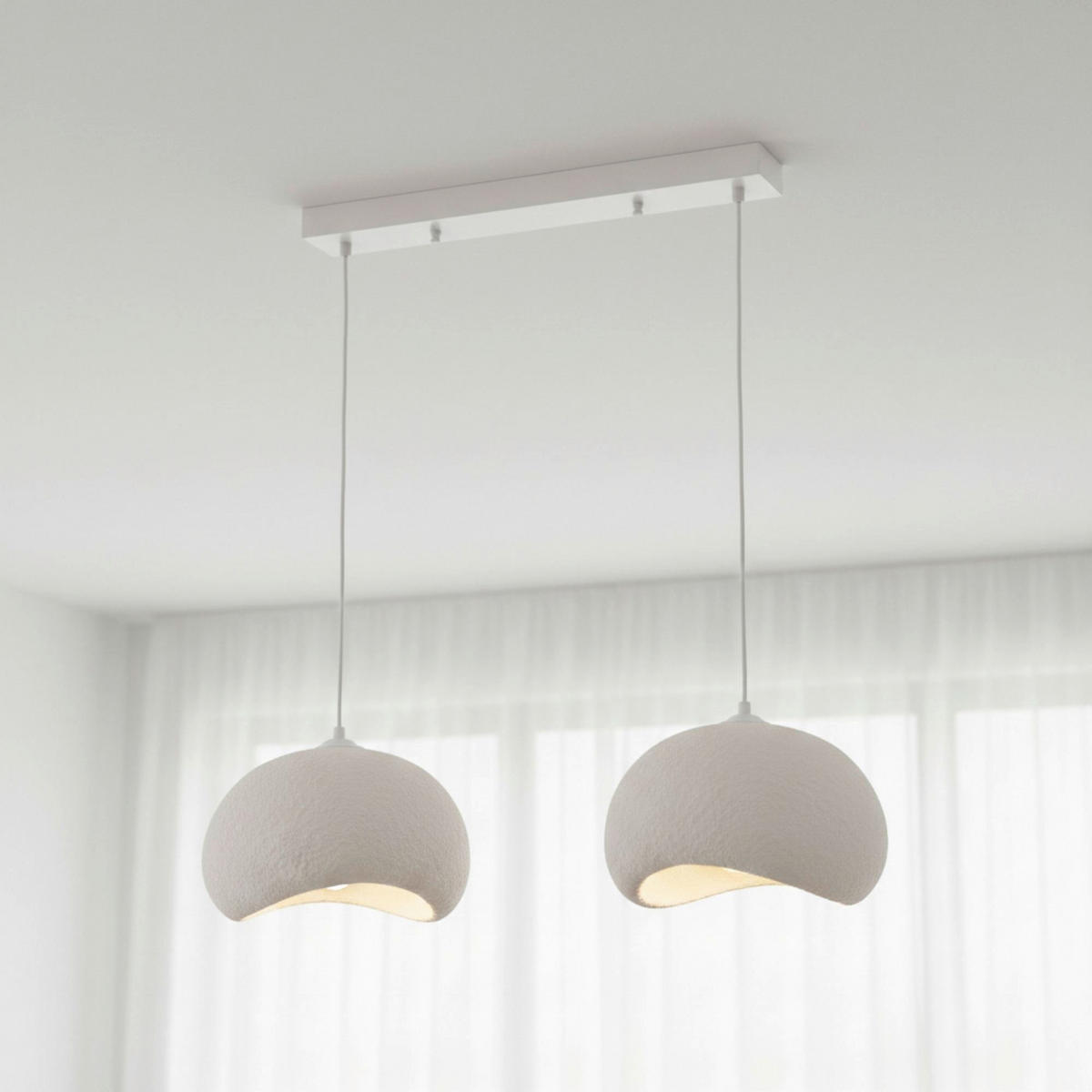 Opviq Pendelleuchte weiß Metall Polyester-Mischgewebe B/H/L: ca. 29x120x34 cm E27 2 Brennstellen Yontu - 15852 - A - weiß (34,00/29,00/120,00cm) - Opviq