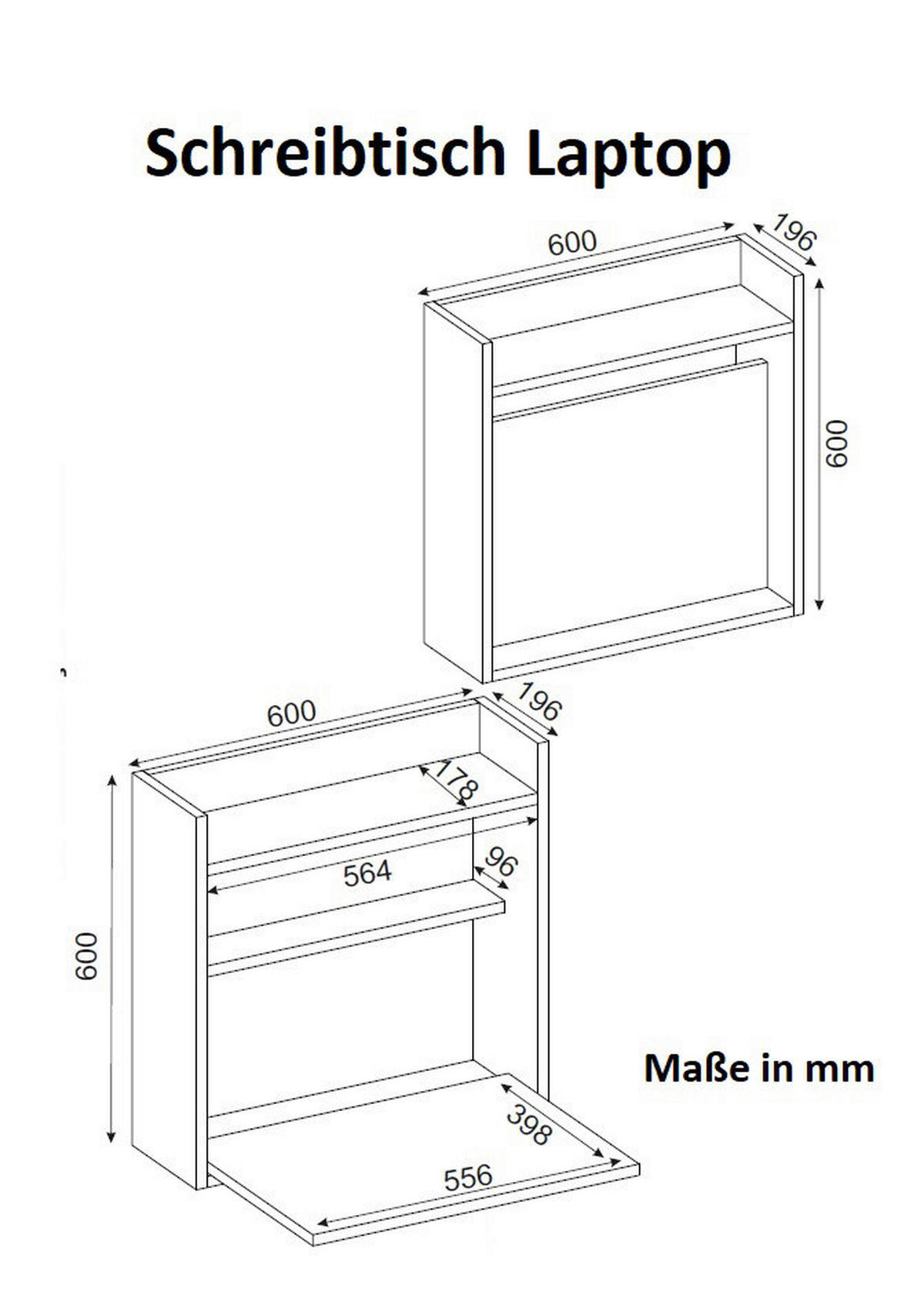 Schreibtisch Laptop weiß walnuss Nachbildung B/H/T: ca. 60x60x20 cm Laptop - weiß/walnuss (60,00/60,00/20,00cm) - moebel17