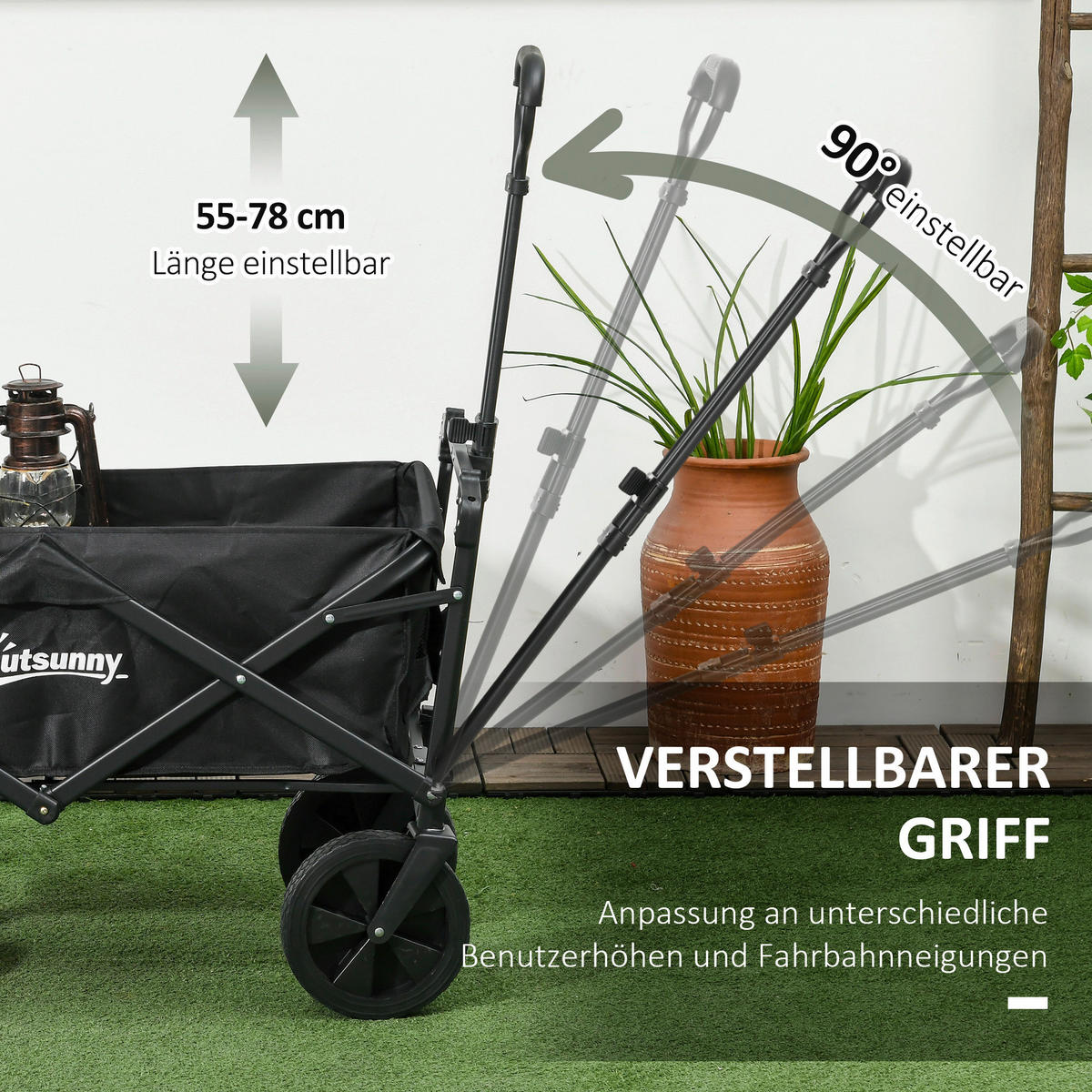 Outsunny Bollerwagen schwarz B/H/L: ca. 52x97x105 cm Bollerwagen - schwarz (105,00/52,00/97,00cm) - Outsunny