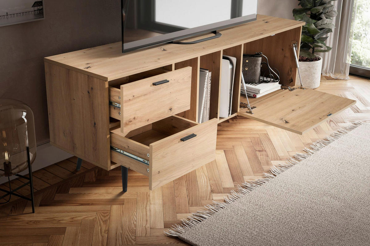 Lowboard Eiche Optik B/H/T: ca. 150x55x40 cm TV & Lowboard - Eiche (150,00/55,00/40,00cm) - Wohnling