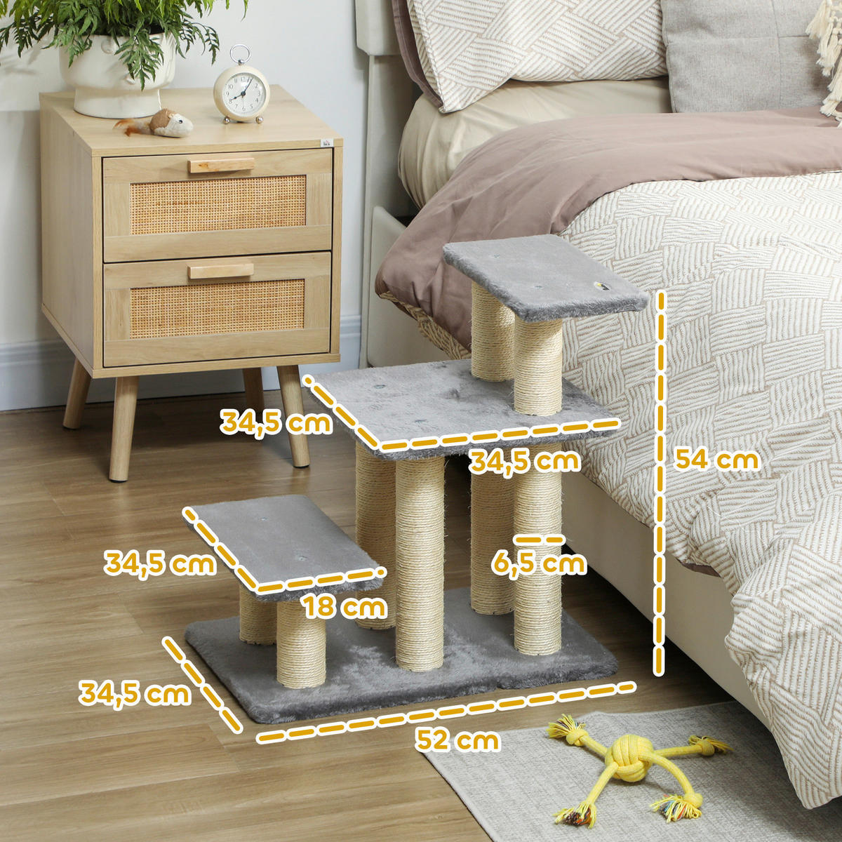 PawHut Hundetreppe Hundetreppe - grau (52,00/34,50/54,00cm) - PawHut