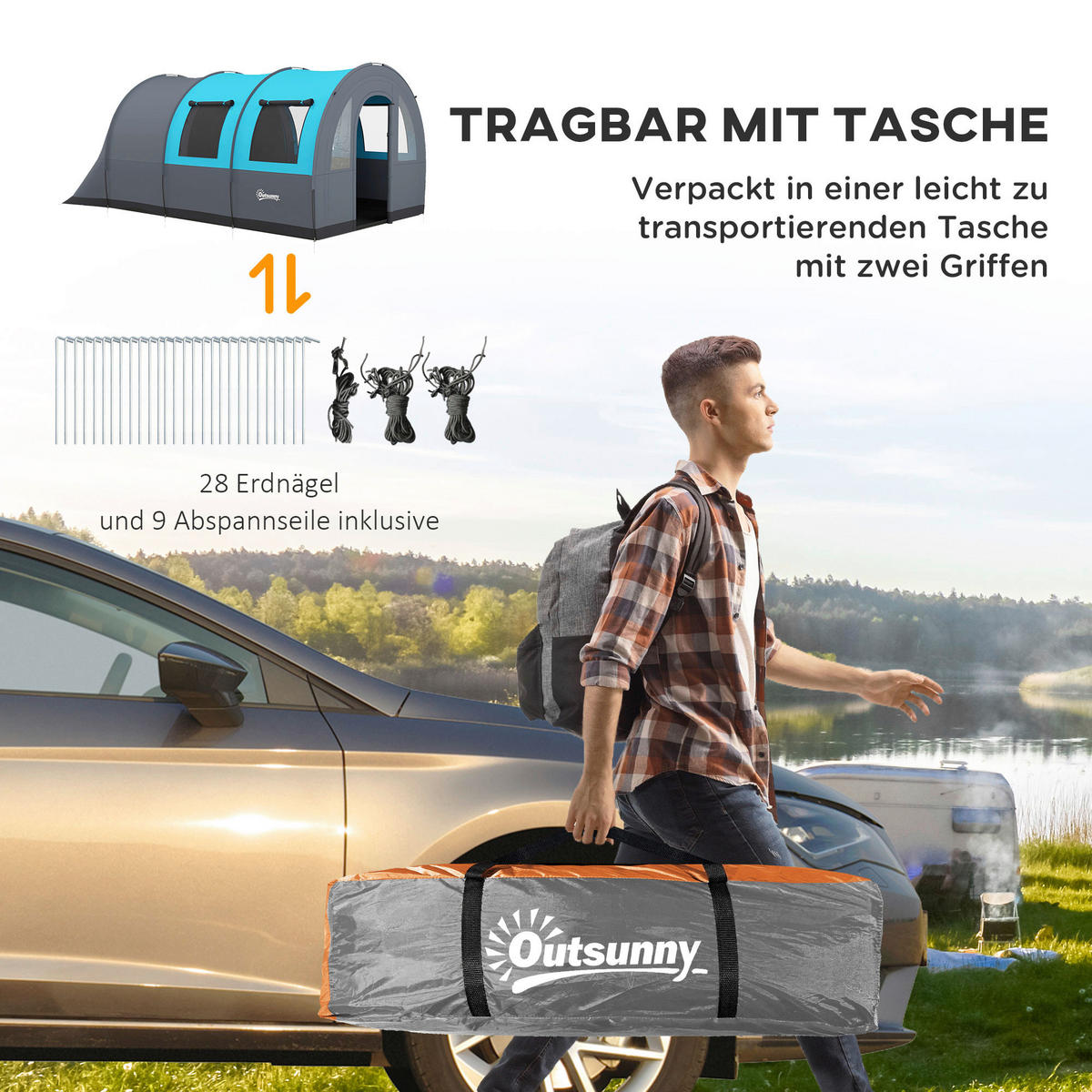 Outsunny Campingzelt B/H/L: ca. 260x200x480 cm Campingzelt - grau (480,00/260,00/200,00cm) - Outsunny