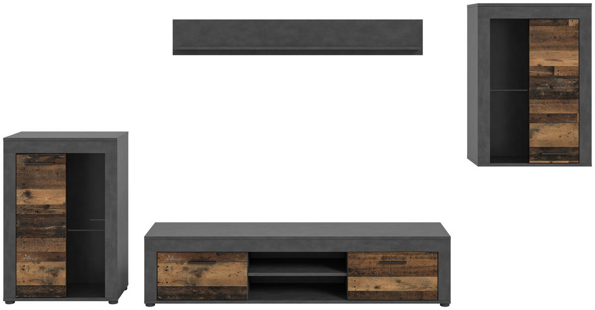 Wohnwand Jam Matera Nachbildung Old Wood Nachbildung B/H/T: ca. 169x310x35 cm Jam - (169,00/310,00/35,00cm) - xonox.home