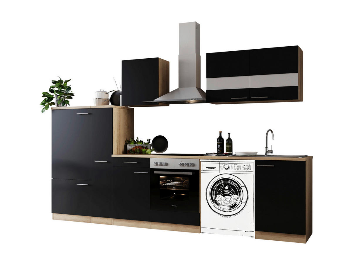 Respekta Küchenblock Merle schwarz B/H/T: ca. 310x200x60 cm Merle - Eiche/schwarz (310,00/200,00/60,00cm) - Respekta