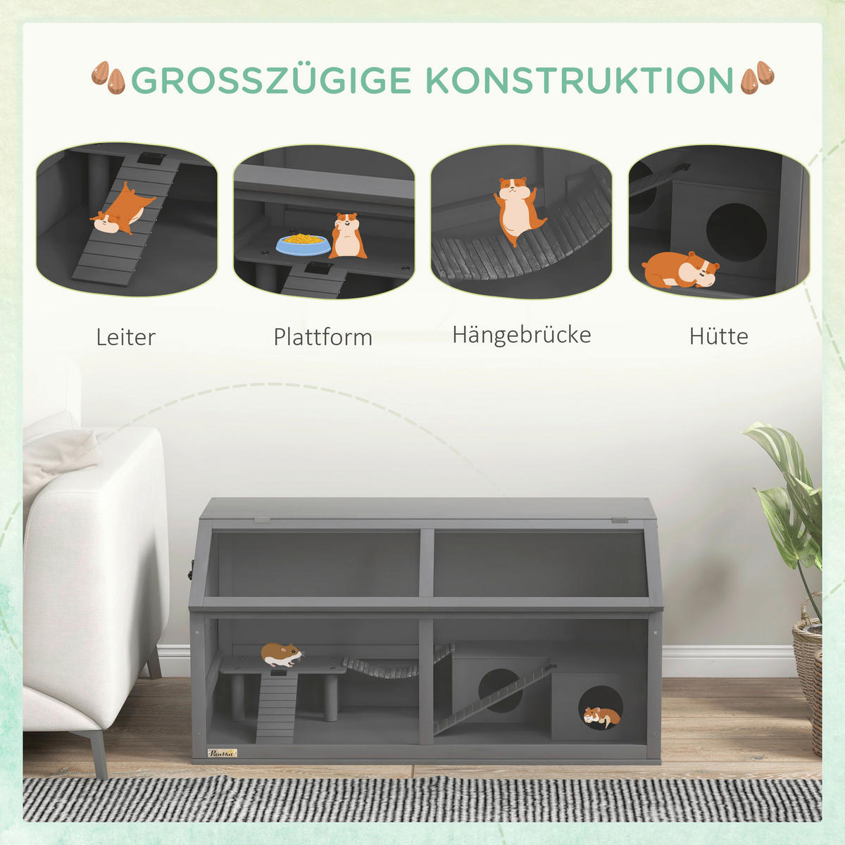 PawHut Tier-Zubehör dunkelgrau Edelstahl B/H/L: ca. 52x100x50 cm Kleintierkäfig - dunkelgrau (50,00/52,00/100,00cm) - PawHut