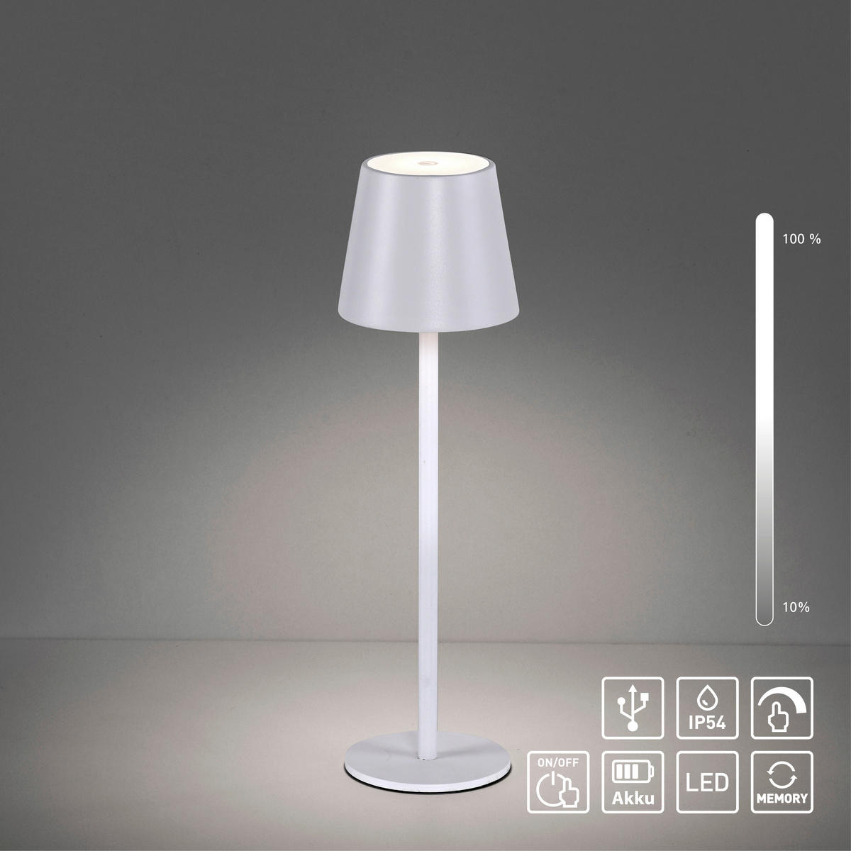 Just Light Akku-Tischleuchte EURIA 19250-16 weiß Metall Kunststoff B/H/D: ca. 11x37x11 cm 1 Brennstellen EURIA - weiß (11,00/37,00cm) - Just Light