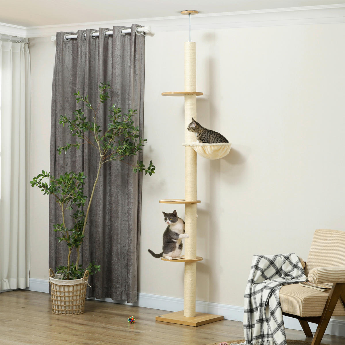 PawHut Kratzbaum Eiche Polyester B/H/L: ca. 40x250x40 cm Kratzbaum - Eiche/cremeweiß (40,00/40,00/250,00cm) - PawHut
