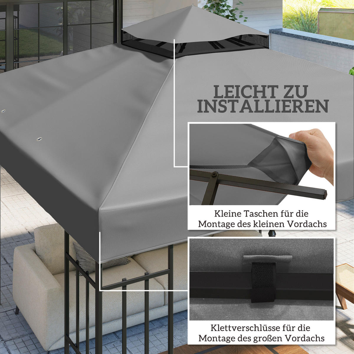 Outsunny Pavillon Ersatzdach dunkelgrau Metall B/H/L: ca. 300x1x300 cm Pavillon Ersatzdach - dunkelgrau (300,00/300,00/1,00cm) - Outsunny