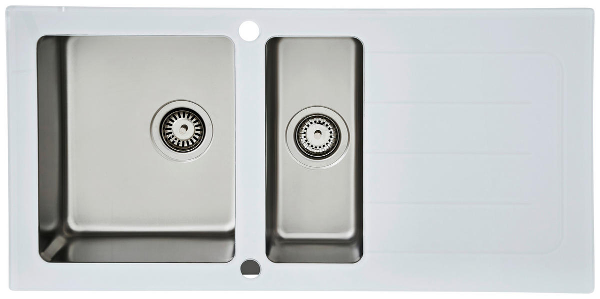 Respekta Einbauspüle New York 100 x 50 W weiß Glas Edelstahl B/H/T: ca. 100x21x50 cm New York 100 x 50 W - weiß (100,00/21,00/50,00cm) - Respekta