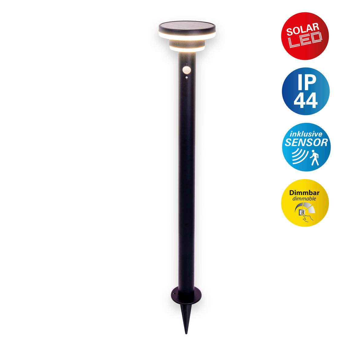 LED-Solarleuchte 2071522 schwarz Kunststoff Metall H/D: ca. 86x16 cm LED Solarleuchte NORA mit LED - schwarz (16,00/86,00cm) - Näve Leuchten