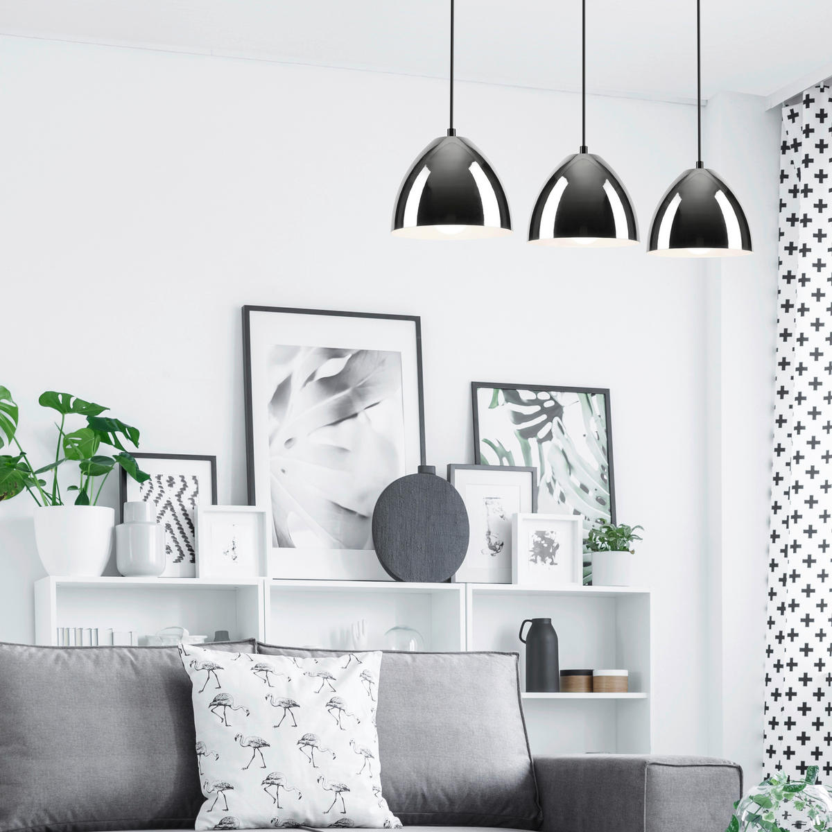 Lamkur Pendelleuchte MIA 40462 Chrom Metall Stahl H/L: ca. 83x70 cm E27 3 Brennstellen Mia - Chrom (70,00cm) - Lamkur