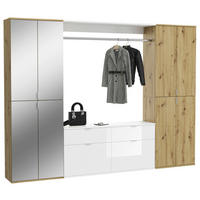 Garderobe PROJEKT Eiche Artisan Nachbildung weiß Hochglanz Spiegel B/H/T: ca. 243x193x34 cm PROJEKT - Eiche/weiß (243,00/193,00/34,00cm) - xonox.home