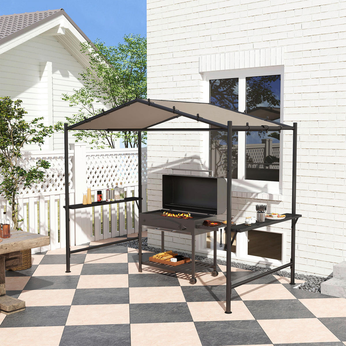 Outsunny Grillpavillon khaki Stahl B/H/L: ca. 149x230x277 cm Grillpavillon - khaki (277,00/149,00/230,00cm) - Outsunny