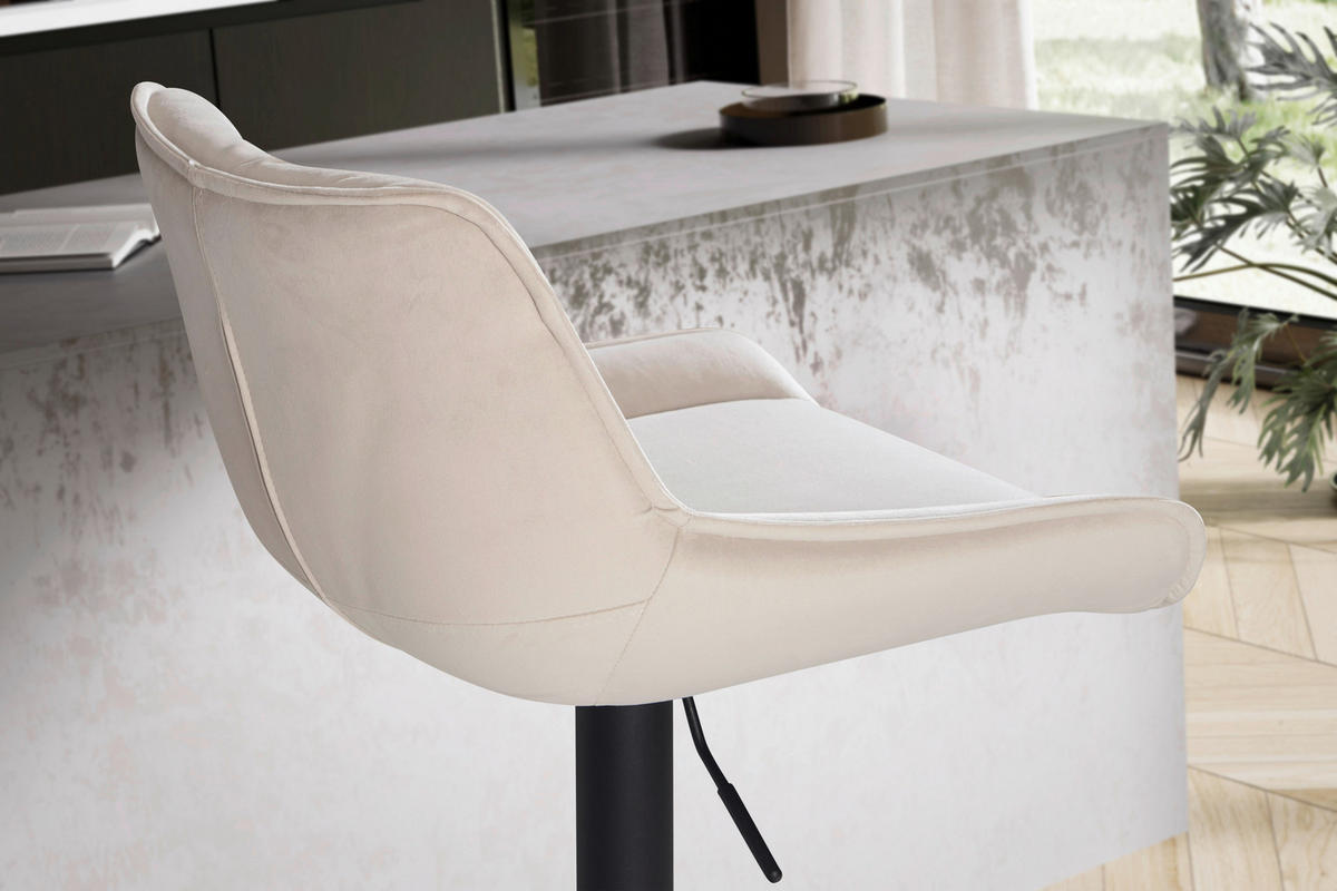 Barhocker beige schwarz Samt Eisen B/H/T: ca. 45x106x55 cm Barhocker - beige/schwarz (45,00/106,00/55,00cm) - Wohnling